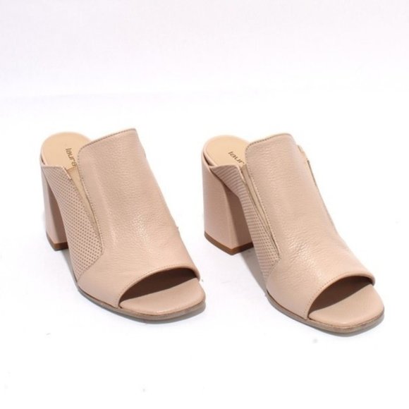 ITALIAN Beige Leather Slide Open Toe Heel Sandal - Picture 2 of 8
